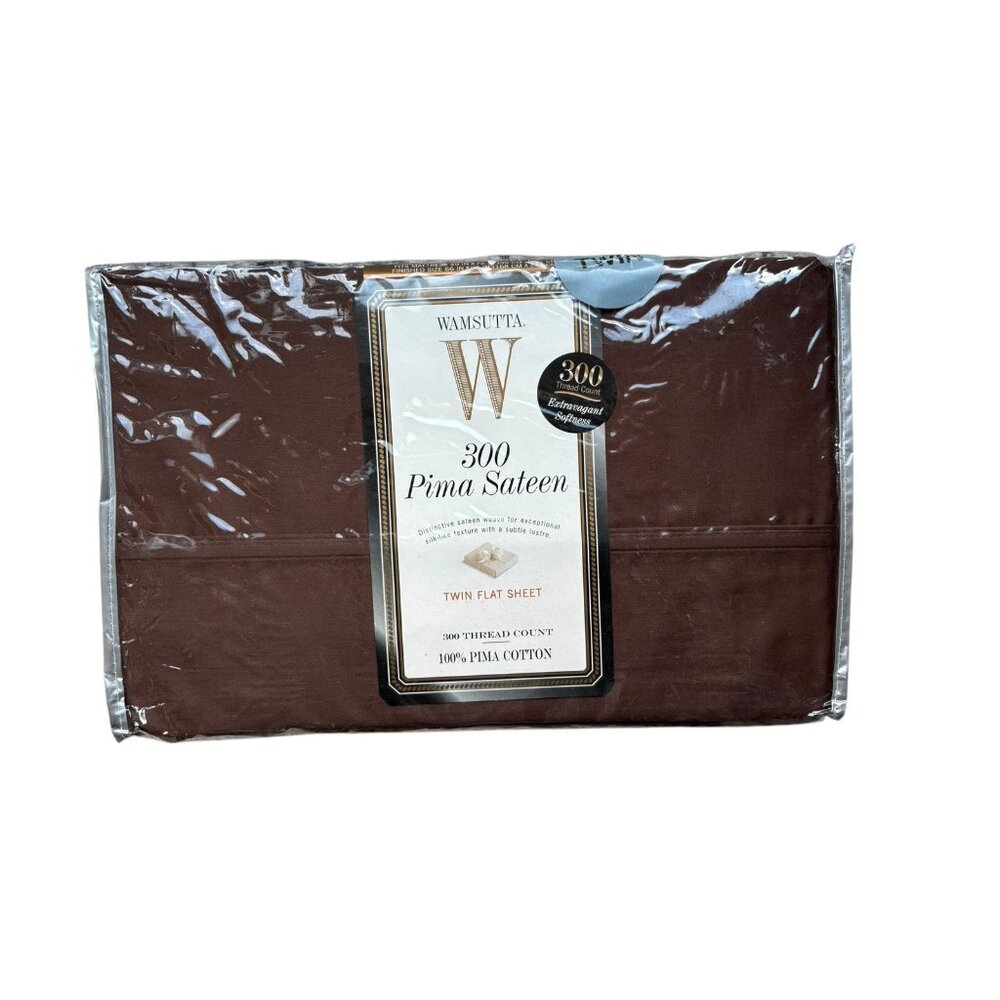 Vtg New Wamsutta 300 TC 100% Pima Cotton Sateen Twin Flat Sheet Brown Coffee